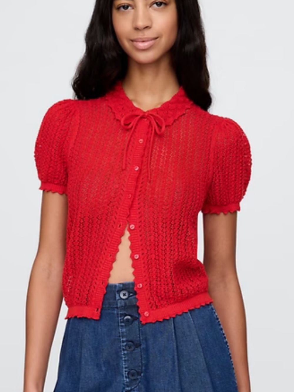 Gap x DÔEN Red Open-Knit Short-Sleeve Linen Blend Cardigan - Picture 6 of 7